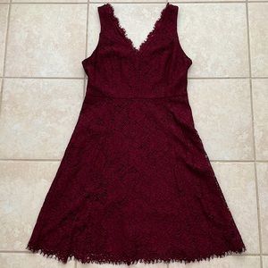 Wine Lace V-neck Loft Dress